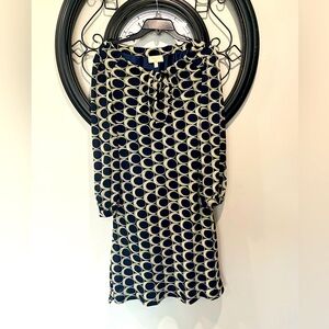 Moulinette Soeurs long sleeeve lined dress navy with white/touch of green 10